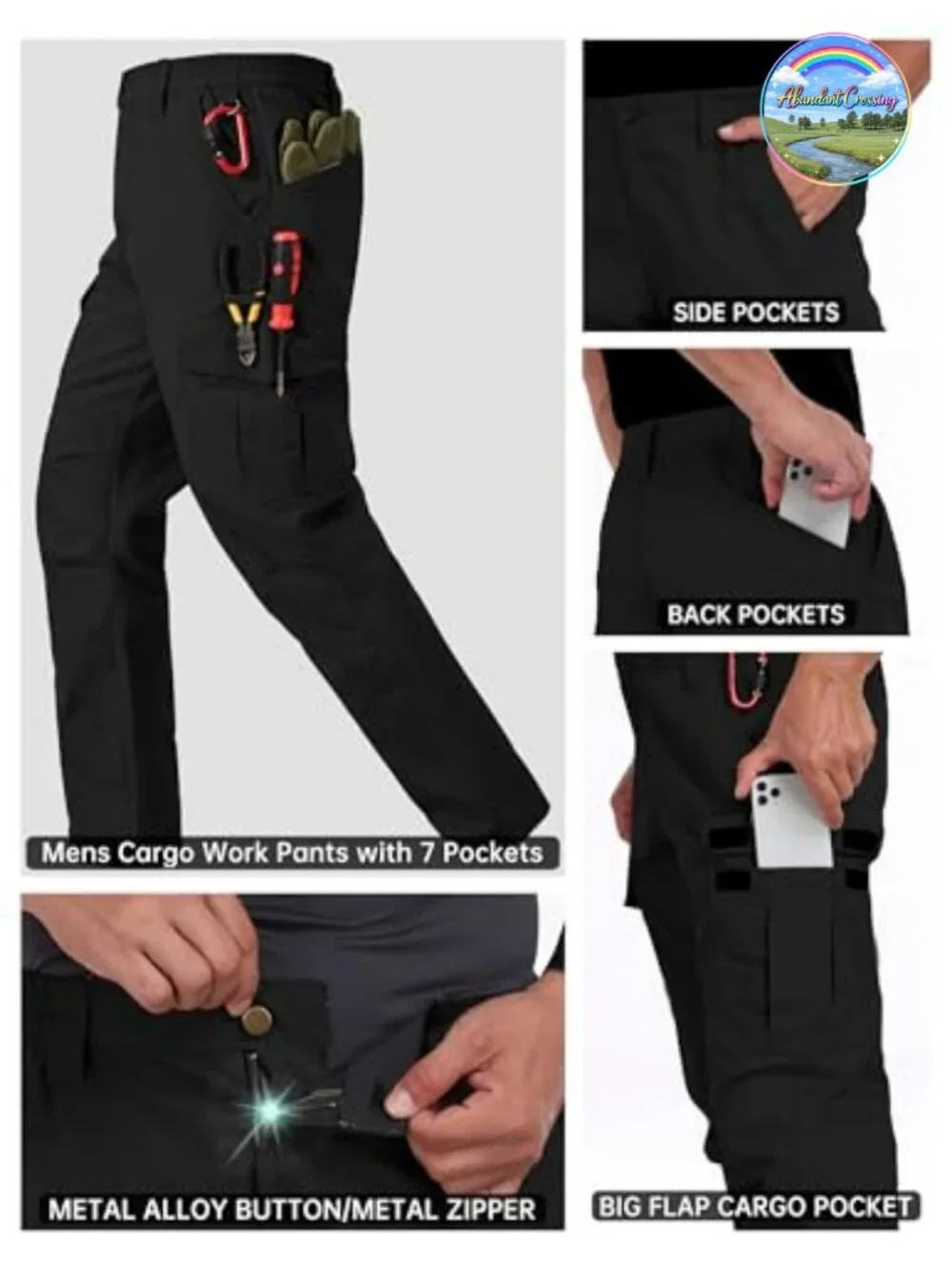 Men's Ripstop Waterproof Cargo Pants with 7 Pockets Tactical Hiking Work